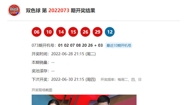 2022双色球65期开奖结果查询